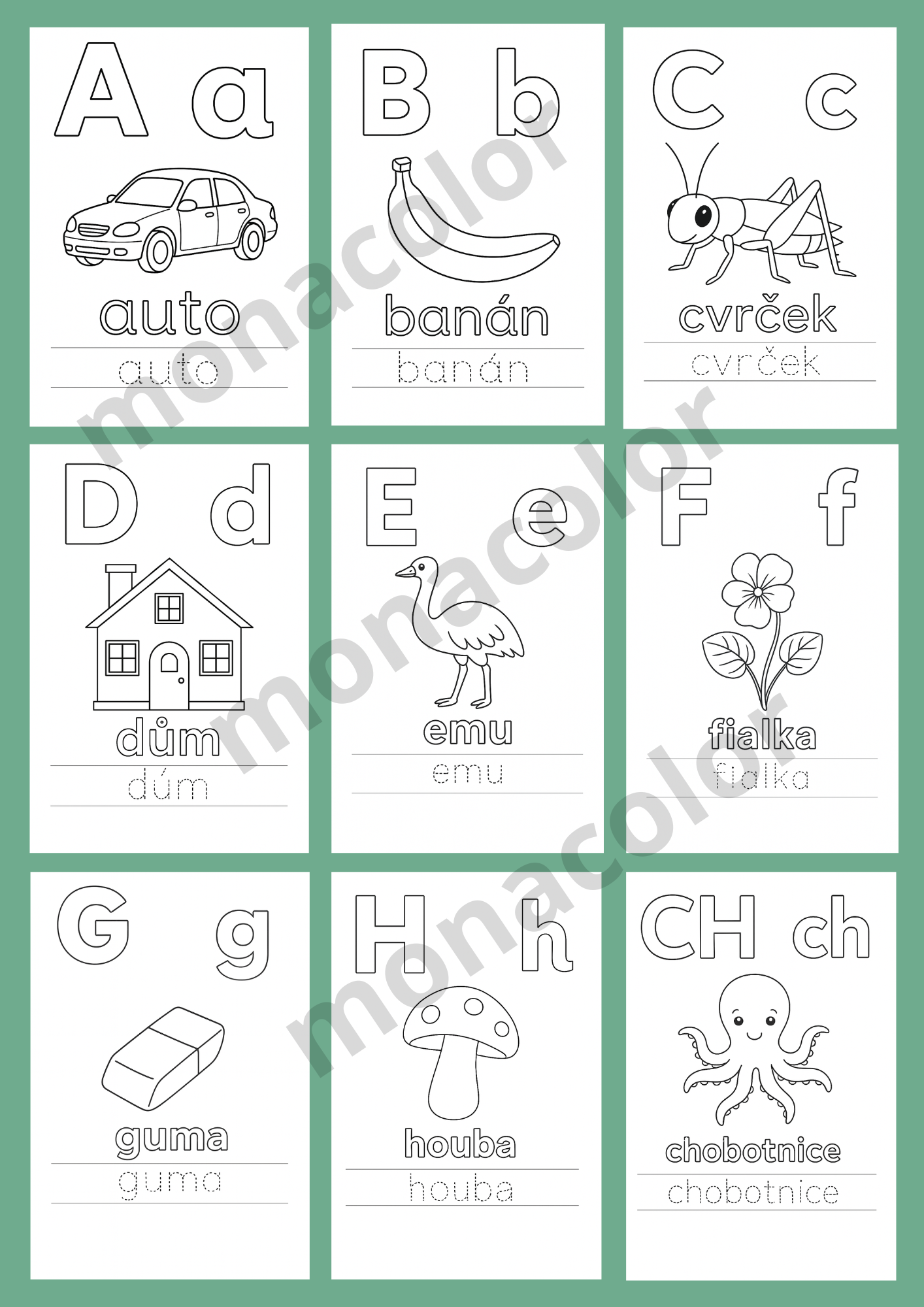 Abecední listy pro předškoláky, zábava, malování, děti , PDF k tisku
