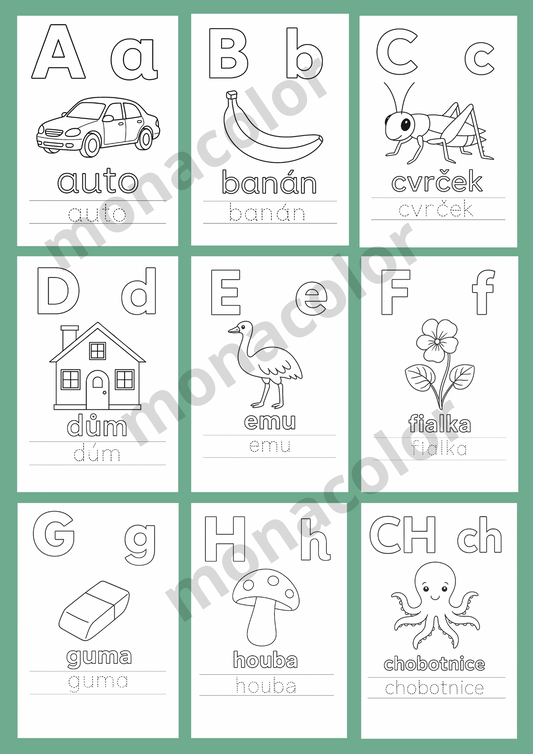 Abecední listy pro předškoláky, zábava, malování, děti , PDF k tisku