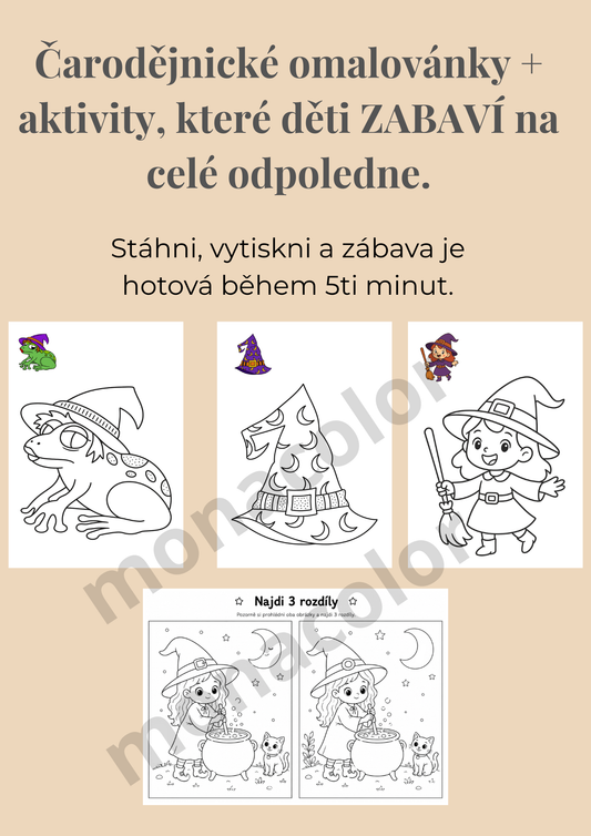 Čarodějnické omalovánky pro děti PDF | Aktivity 4–6 let