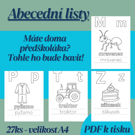 Abecední listy pro předškoláky, zábava, malování, děti , PDF k tisku