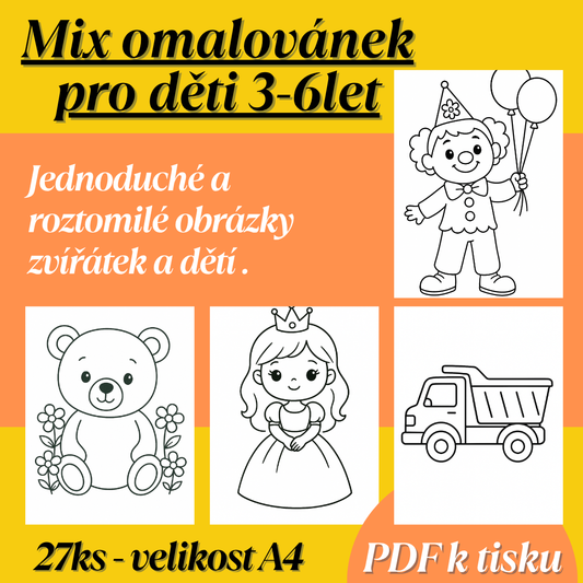 Omalovánky pro děti k tisku, pro kluky, pro holky, zvířátka, princezna, medvídek, velikost A4 ke stažení