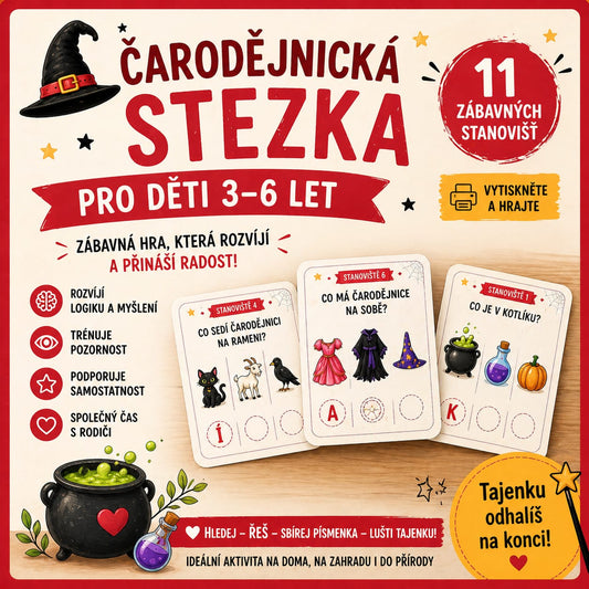 Stezka pro děti ideální na čarodějnice (3–6 let) 🧙‍♀️ s tajenkou