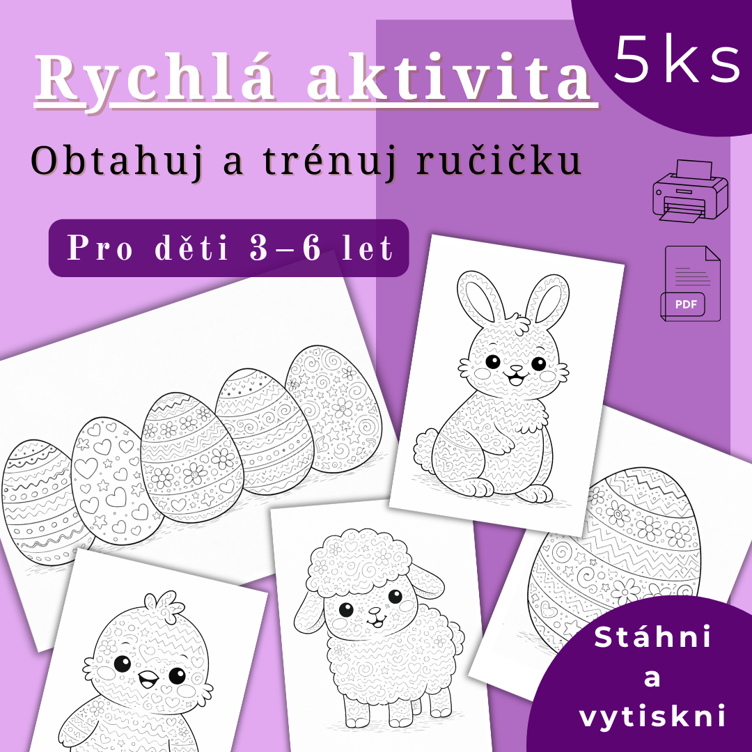 velikonoční pracovní listy pro děti 3-6 let obtahování tvarů pdf ke stažení