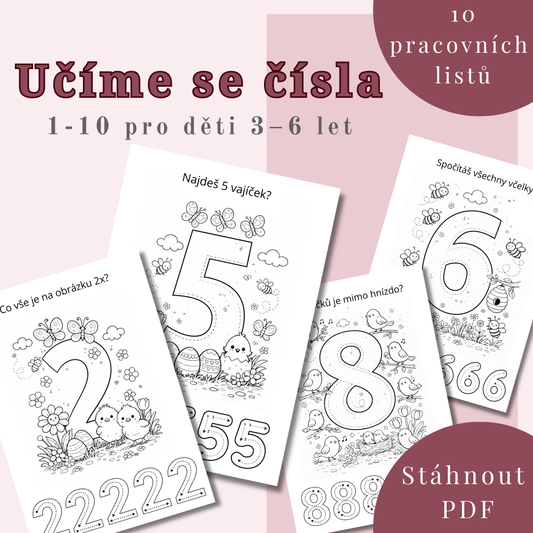 pro maminky s dětmi 3–6 let
ideální na doma, na cesty i na prázdniny
vhodné jako příprava do školky / školy
učení čísel, omalovánky, jaro
