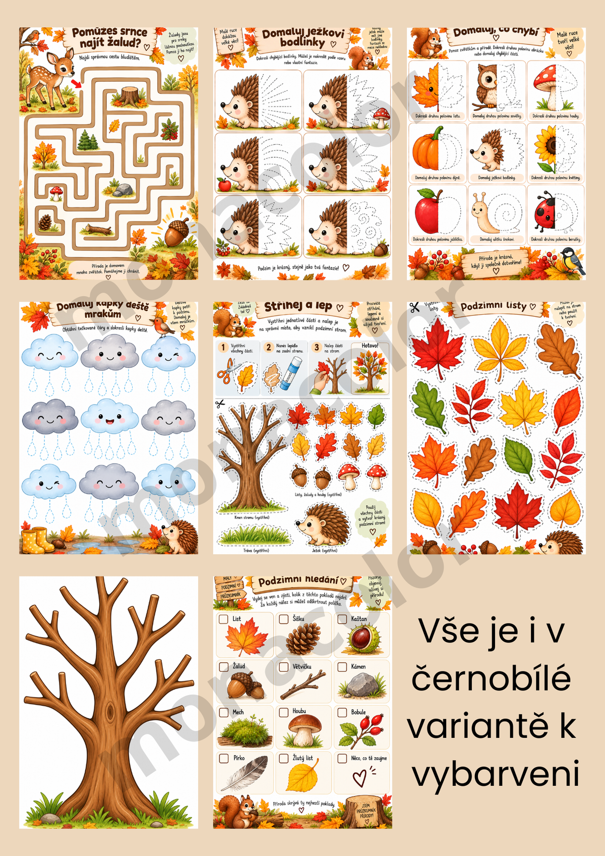 Podzimní aktivity pro děti 3–5 let – 17 pracovních listů PDF