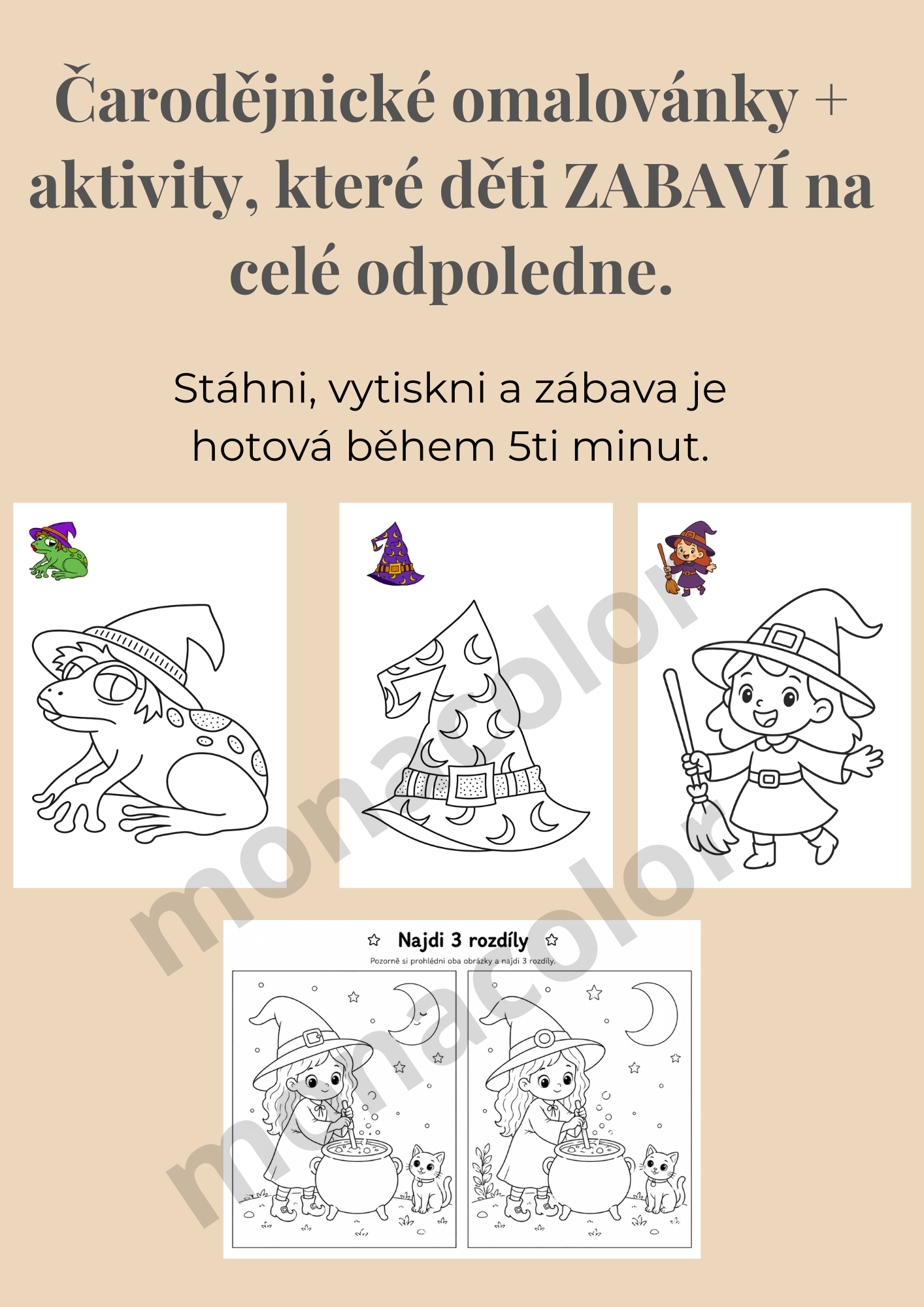 Čarodějnické omalovánky pro děti PDF | Aktivity 4–6 let