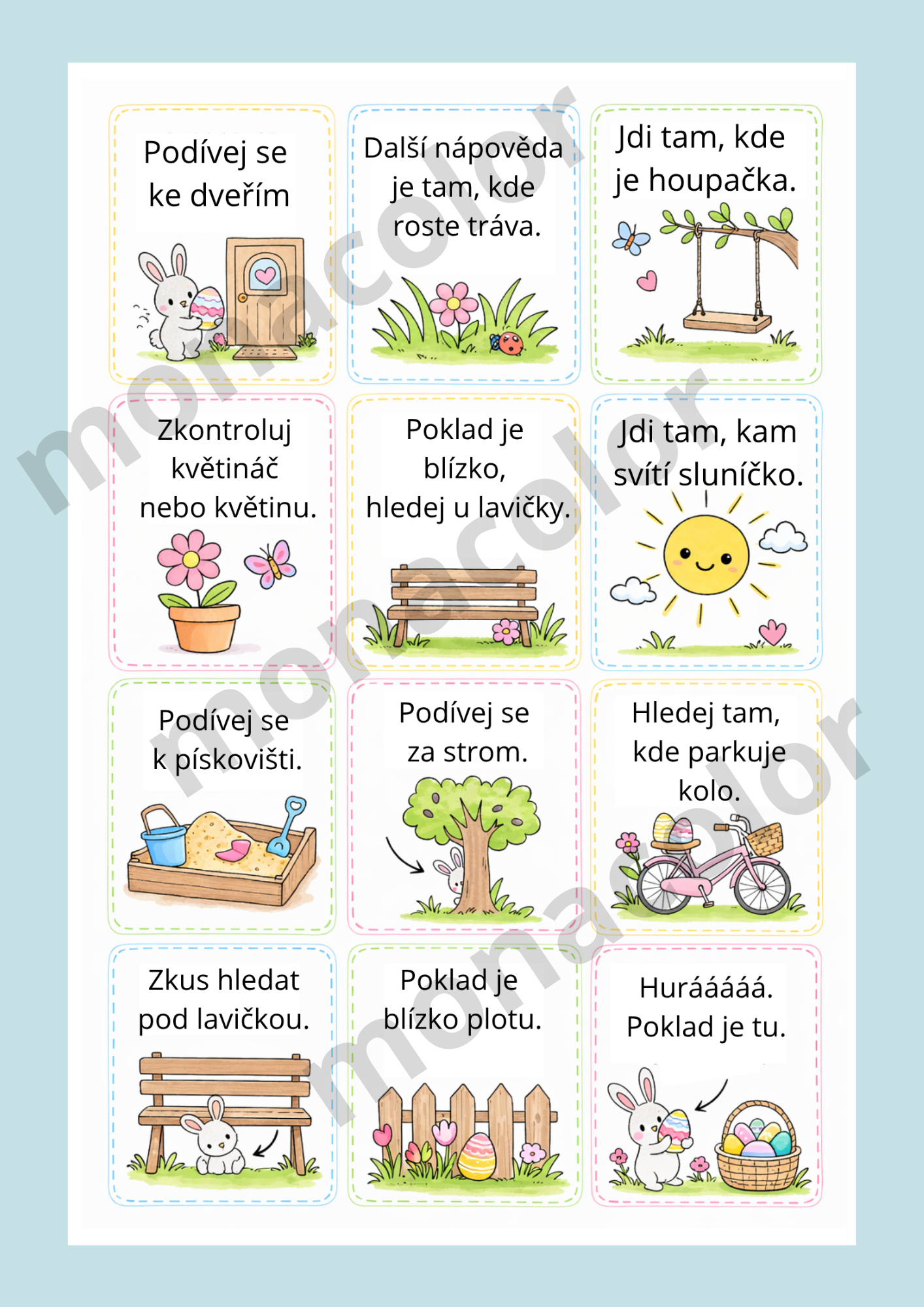 Velikonoční hra pro děti venku – hledání pokladu s kartičkami PDF