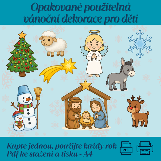 Vánoční výzdoba do oken nebo nástěnku pro děti, pdf ke stažení, tisku a laminaci