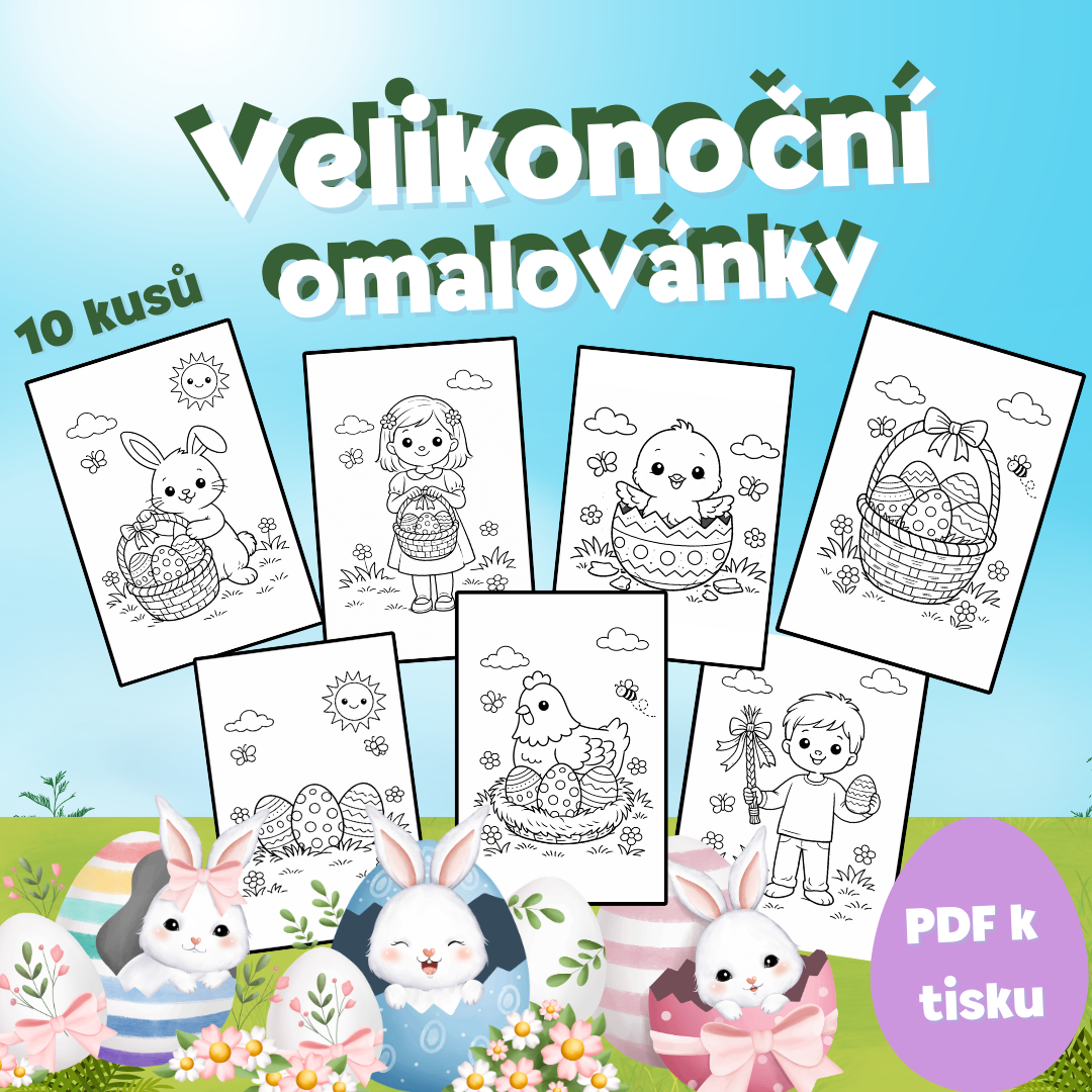 🐰 Velikonoční omalovánky pro děti (10 obrázků A4 ) – PDF ke stažení