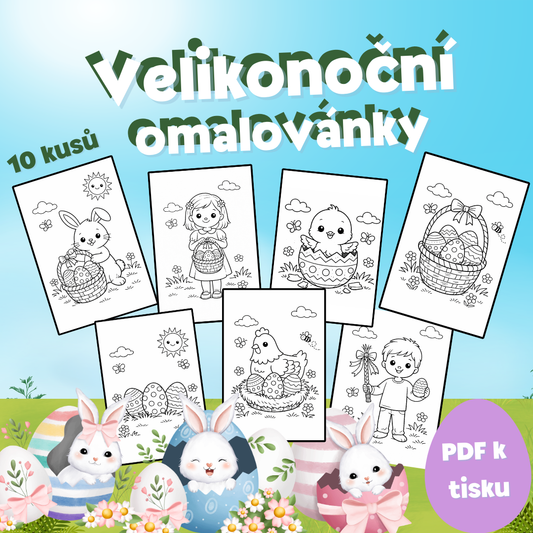 🐰 Velikonoční omalovánky pro děti (10 obrázků A4 ) – PDF ke stažení