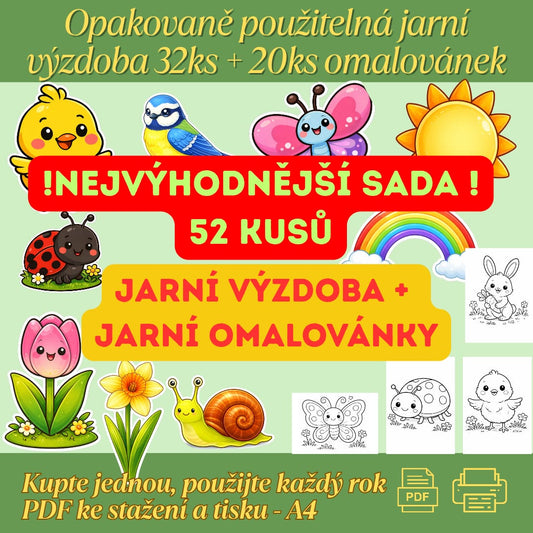Jarní tvoření pro děti – výzdoba + omalovánky (PDF) ke stažení a k tisku, zvířátka, květiny.