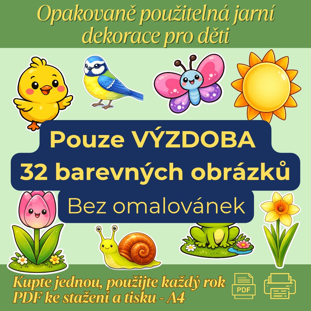 Jarní tvoření pro děti – výzdoba + omalovánky (PDF) ke stažení a k tisku, zvířátka, květiny.